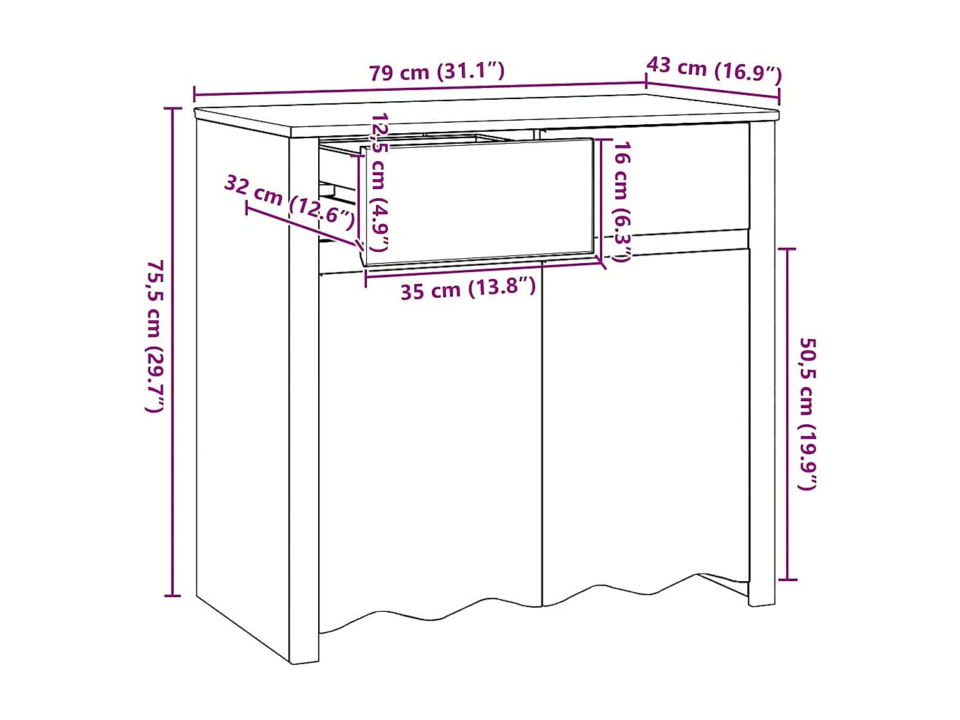 Buffet Drammen Blanc 79 x 43 x 75,5 cm Bois de pin massif