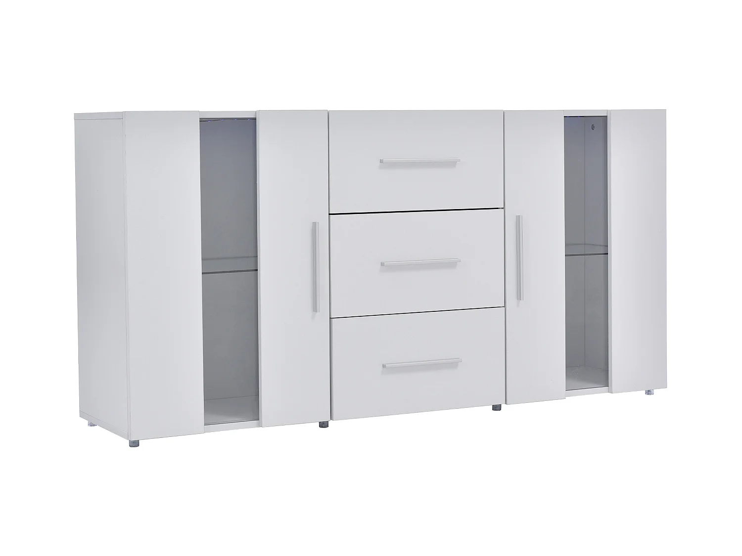 Mueble de TV moderno de MDF con LED, 55 pulgadas, para salón, blanco transparente, 140 x 35 x 70 cm