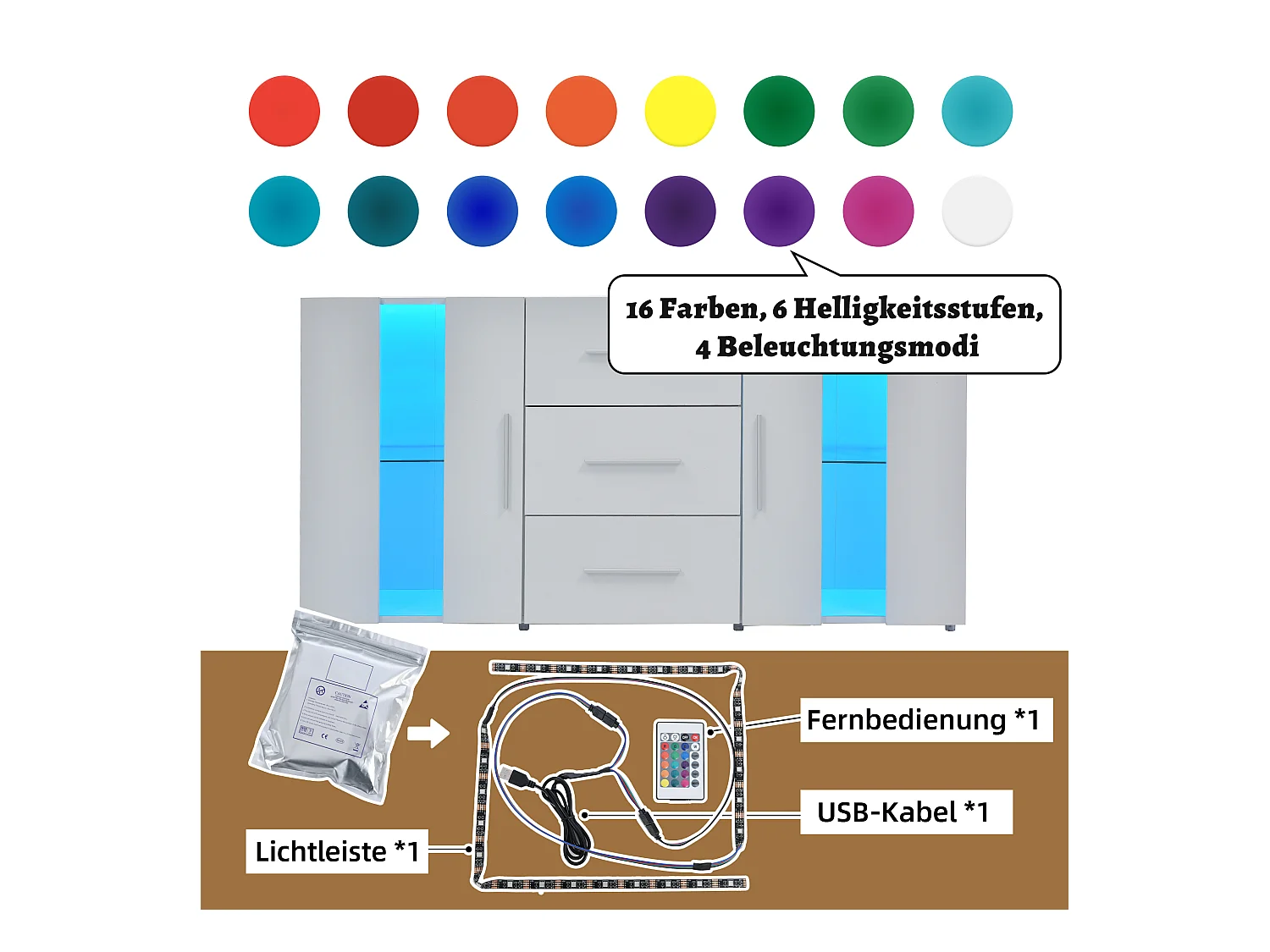Mueble de TV moderno de MDF con LED, 55 pulgadas, para salón, blanco transparente, 140 x 35 x 70 cm