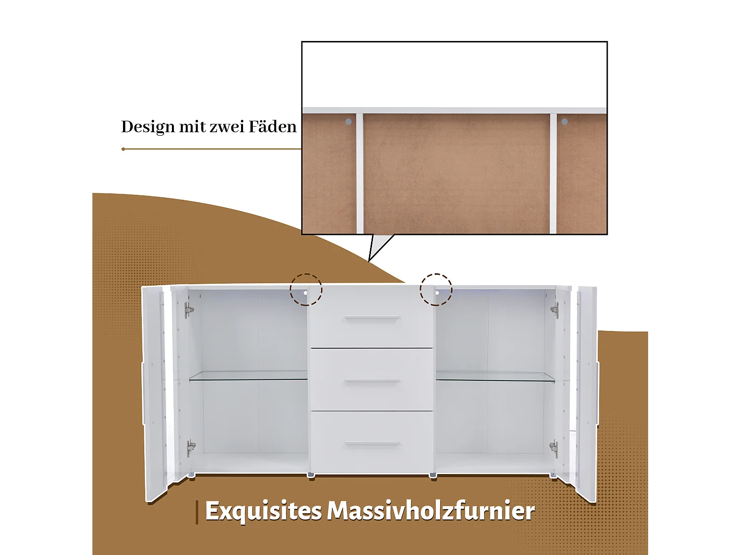 Móvel de TV moderno em MDF com LED 55 polegadas para sala de estar, branco transparente, 140x35x70 cm