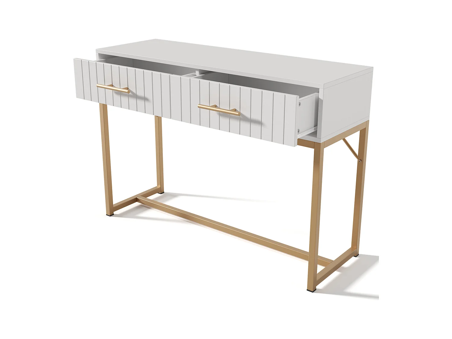 Coiffeuse design moderne bois blanc 2 cassetti camera con piedini in metallo 100x45x75 cm