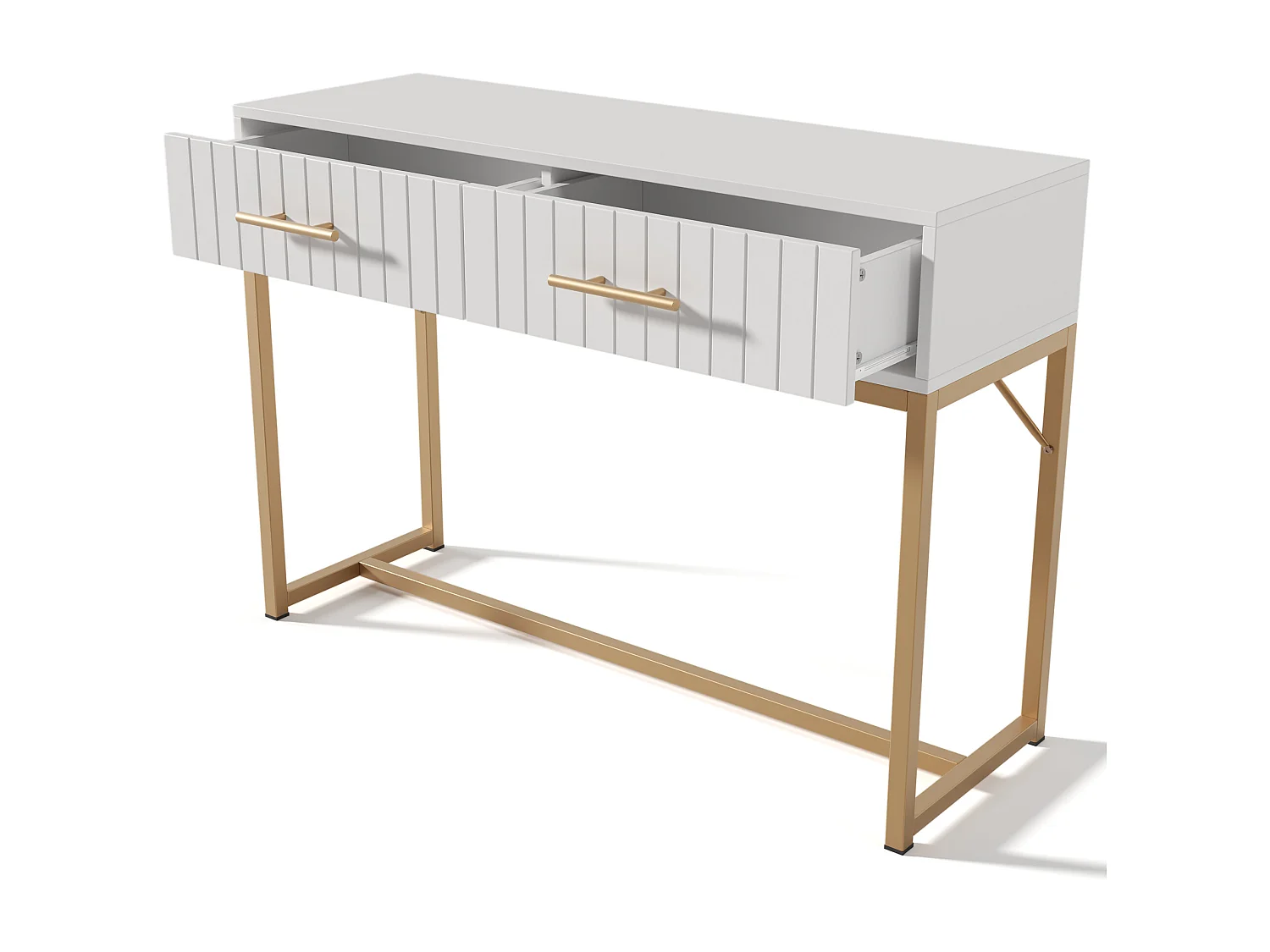 Coiffeuse design moderne bois blanc 2 cassetti camera con piedini in metallo 100x45x75 cm