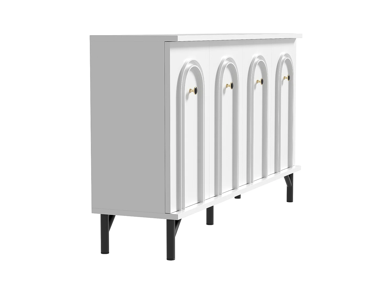 Buffet 4 porte panneau bois design 3D rangement salon salle à manger blanc 140x34x78 cm