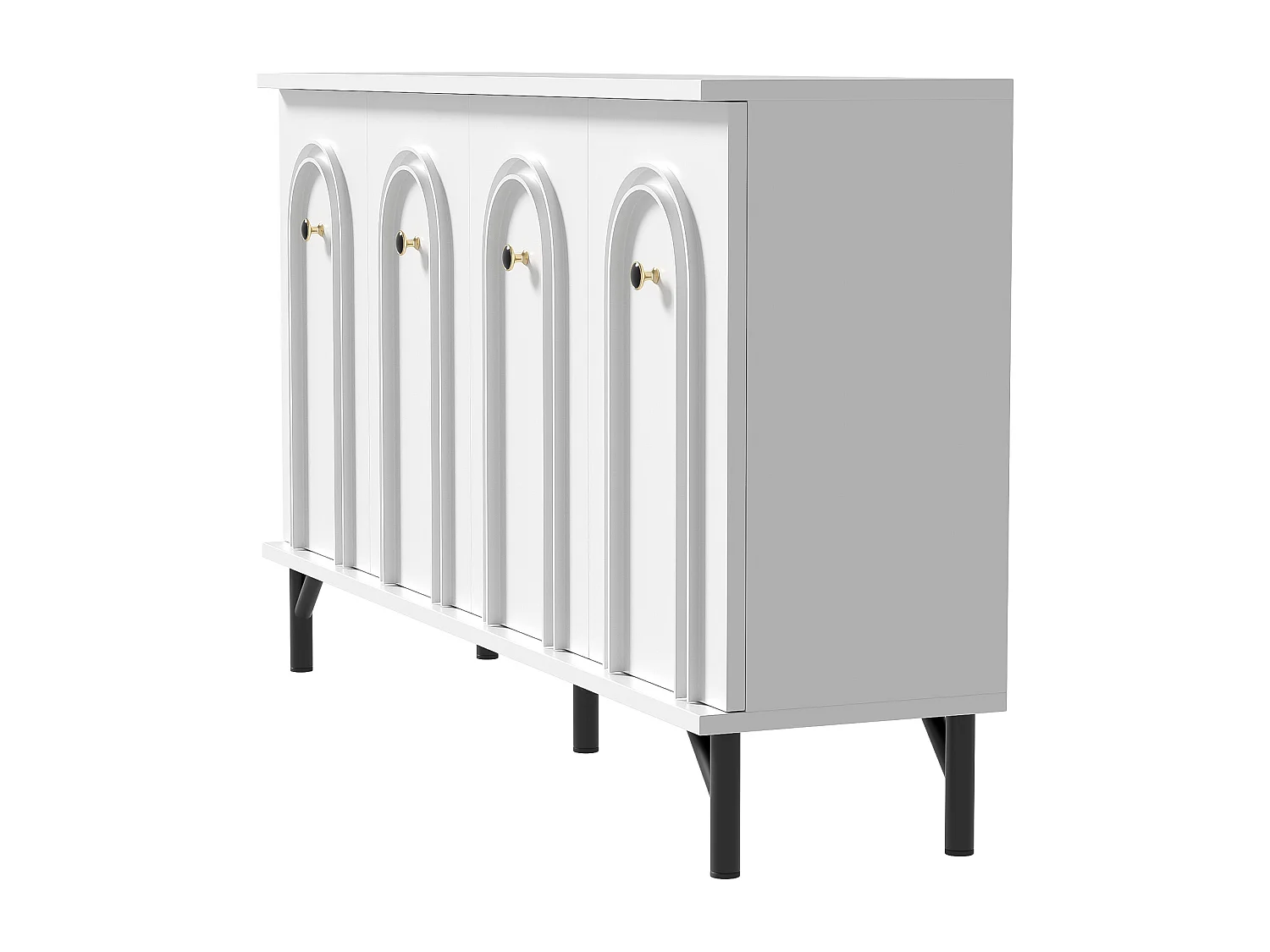 Buffet 4 porte panneau bois design 3D rangement salon salle à manger blanc 140x34x78 cm