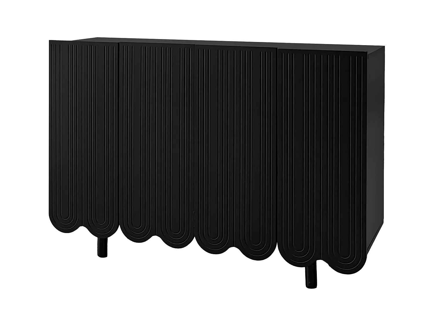 Aparador em MDF preto esculpido 120x80 cm, móvel de arrumação, 4 portas, sala de estar estilo moderno