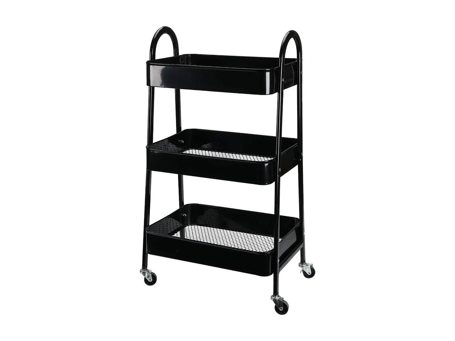 Carrito auxiliar 3 niveles con ruedas + asas negro 79,5x31,5x44 cm