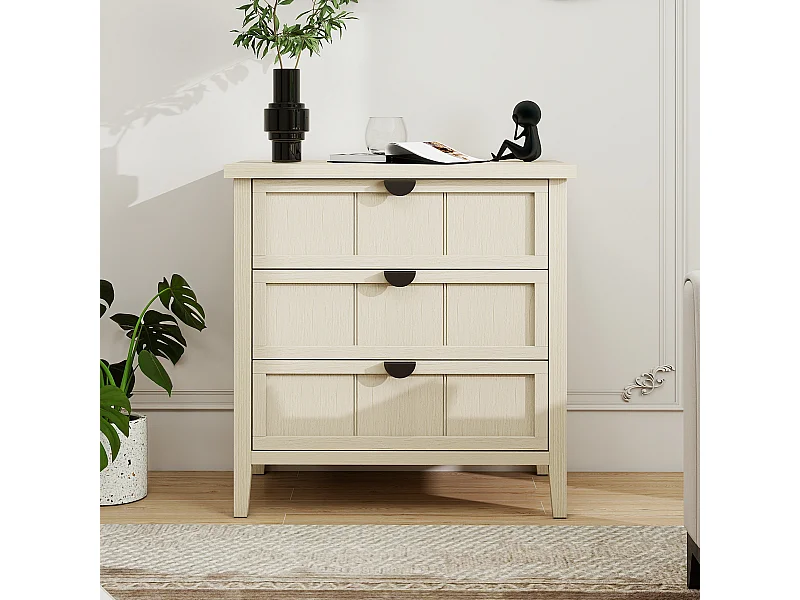 Cômoda 3 gavetas madeira natural armazenamento escritório sala quarto 80x40x80 cm design moderno