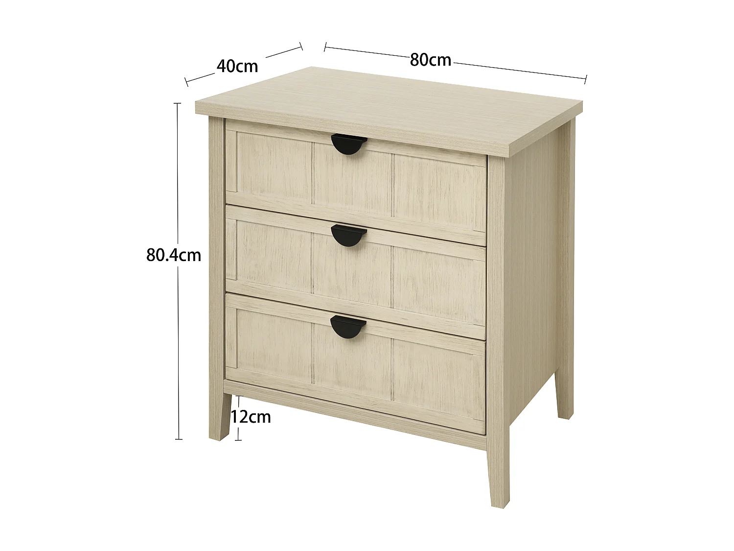 Cômoda 3 gavetas madeira natural armazenamento escritório sala quarto 80x40x80 cm design moderno