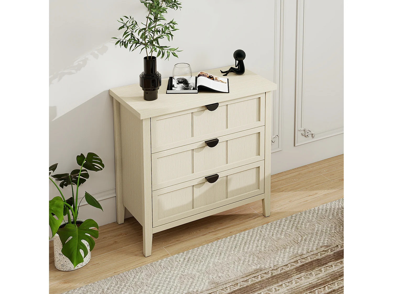 Cômoda 3 gavetas madeira natural armazenamento escritório sala quarto 80x40x80 cm design moderno