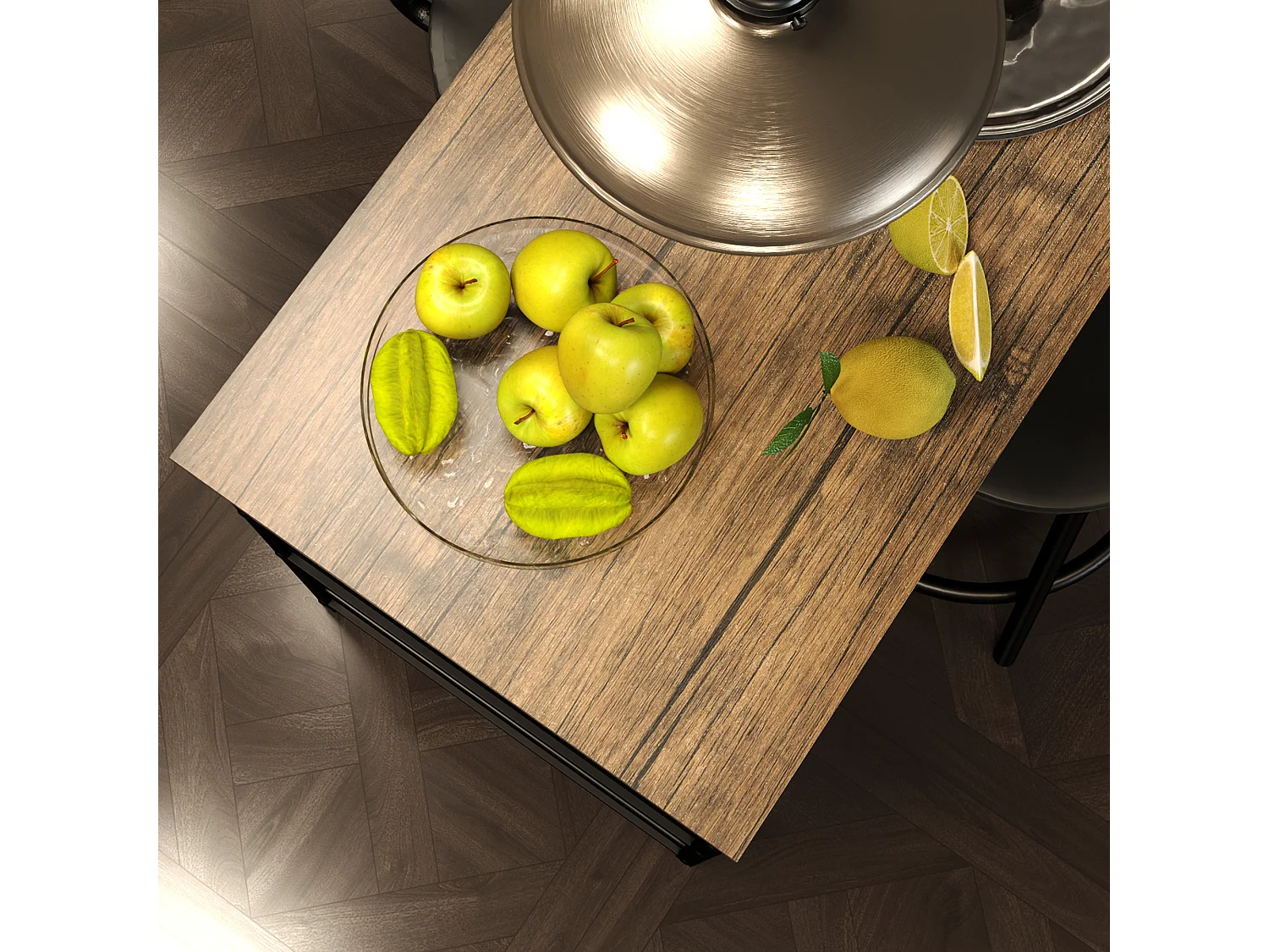 Conjunto de bar de 3 peças com mesa de metal MDF e 2 bancos para cozinha e sala de estar em carvalho