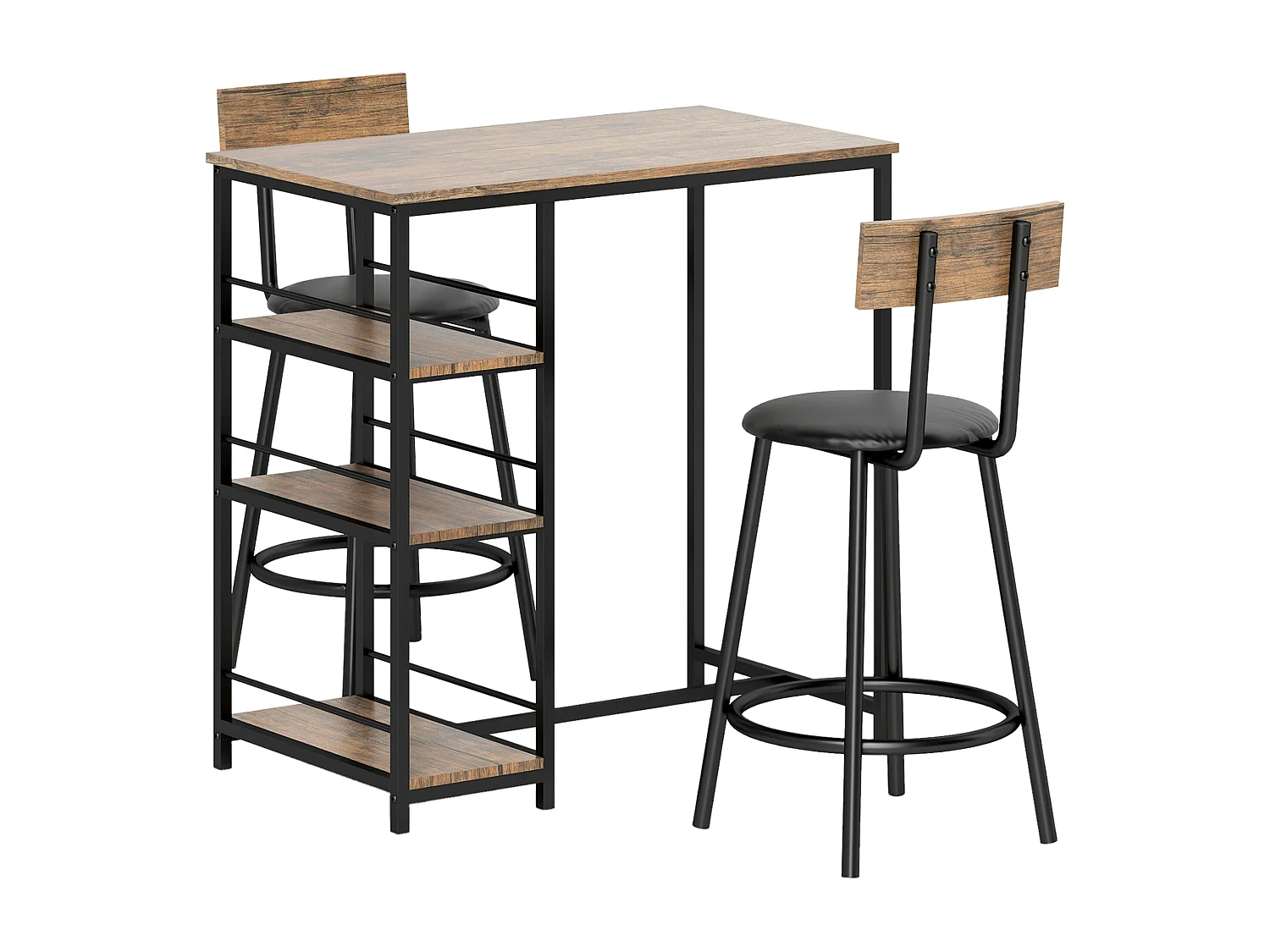 Insieme bar 3 pezzi tavolo MDF métal 2 tabourets cucina salone chêne