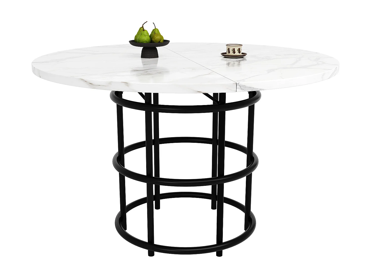 Conjunto de jantar de 5 peças: mesa redonda de MDF de 100 cm + 4 cadeiras de metal de veludo cinza