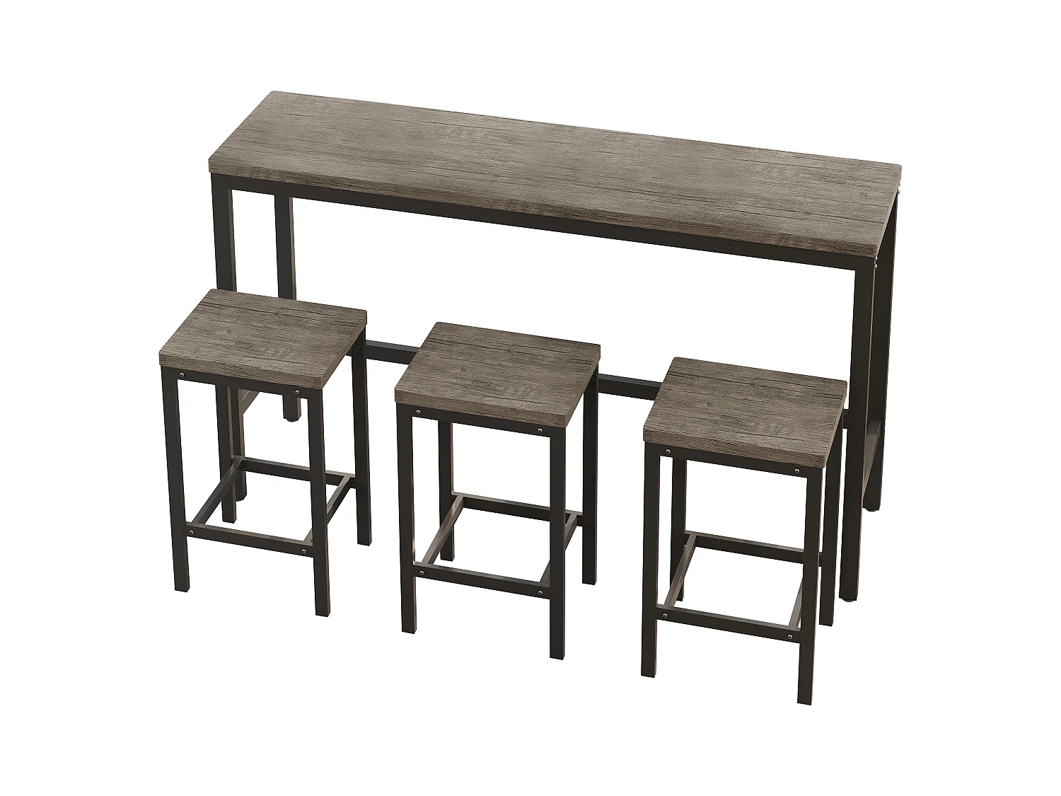 Conjunto de mesa de bar de 4 piezas MDF metal cocina comedor 148x40x90 cm marrón gris