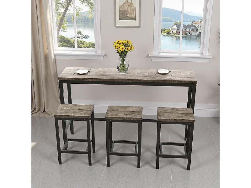 Insieme tavolo bar 4 pezzi MDF metallo cucina salle à manger 148x40x90 cm brun gris