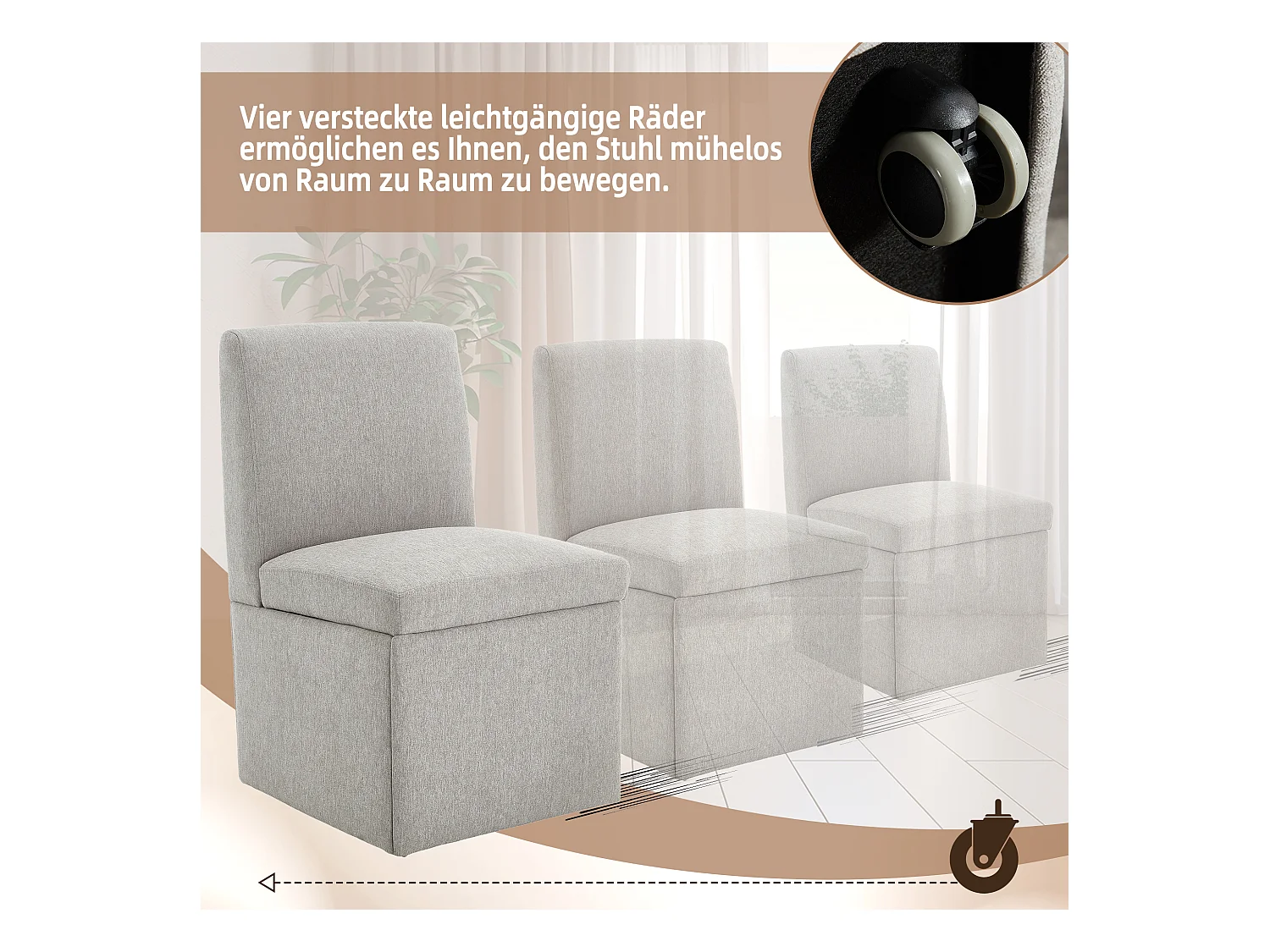 Fauteuil pivotant — Lot de 2 chaises - tissu en lin gris clair — design carré — polyvalent et pratique