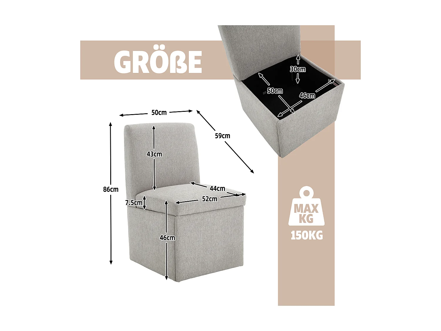 Fauteuil pivotant — Lot de 2 chaises - tissu en lin gris clair — design carré — polyvalent et pratique