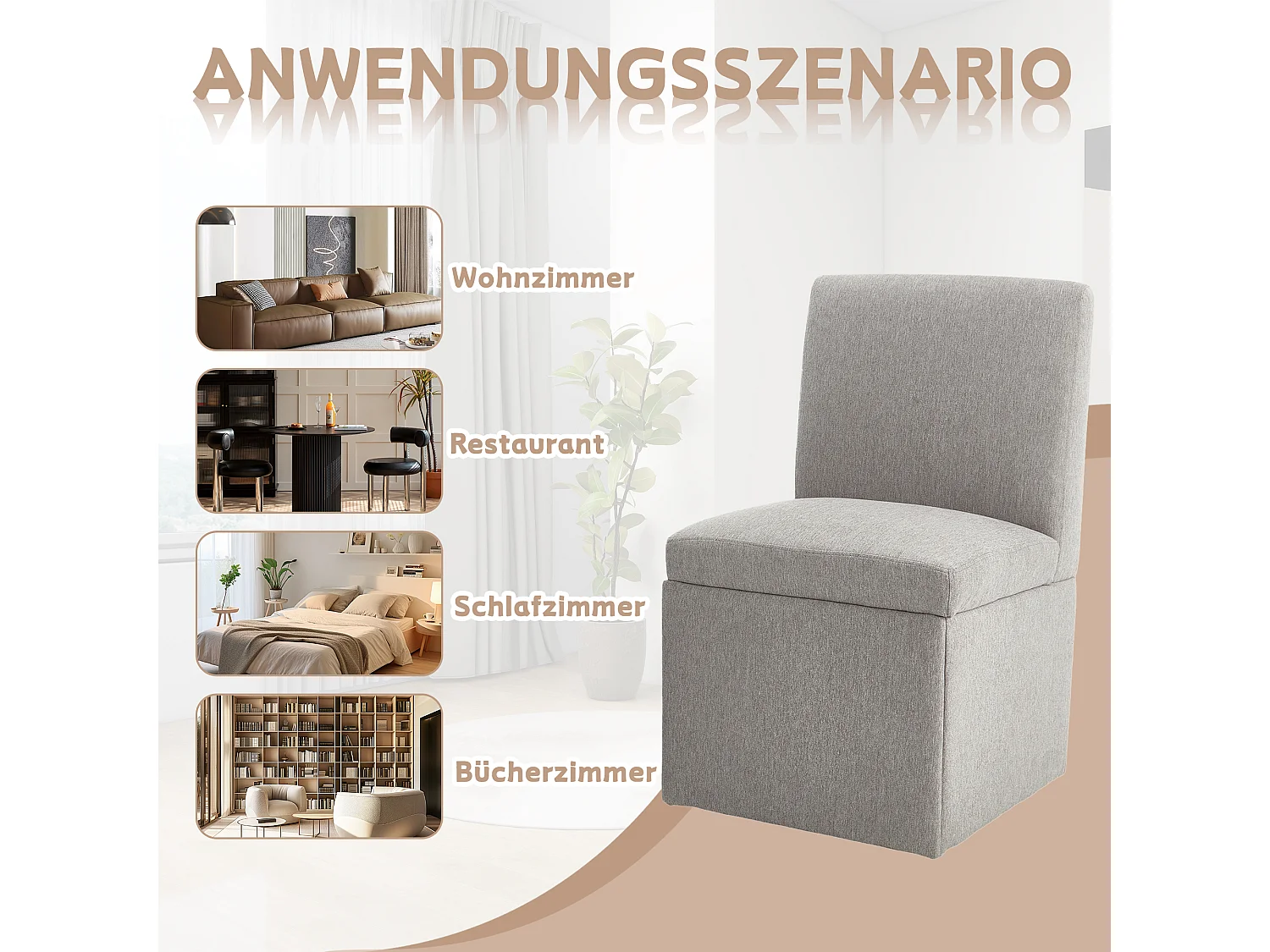 Fauteuil pivotant — Lot de 2 chaises - tissu en lin gris clair — design carré — polyvalent et pratique