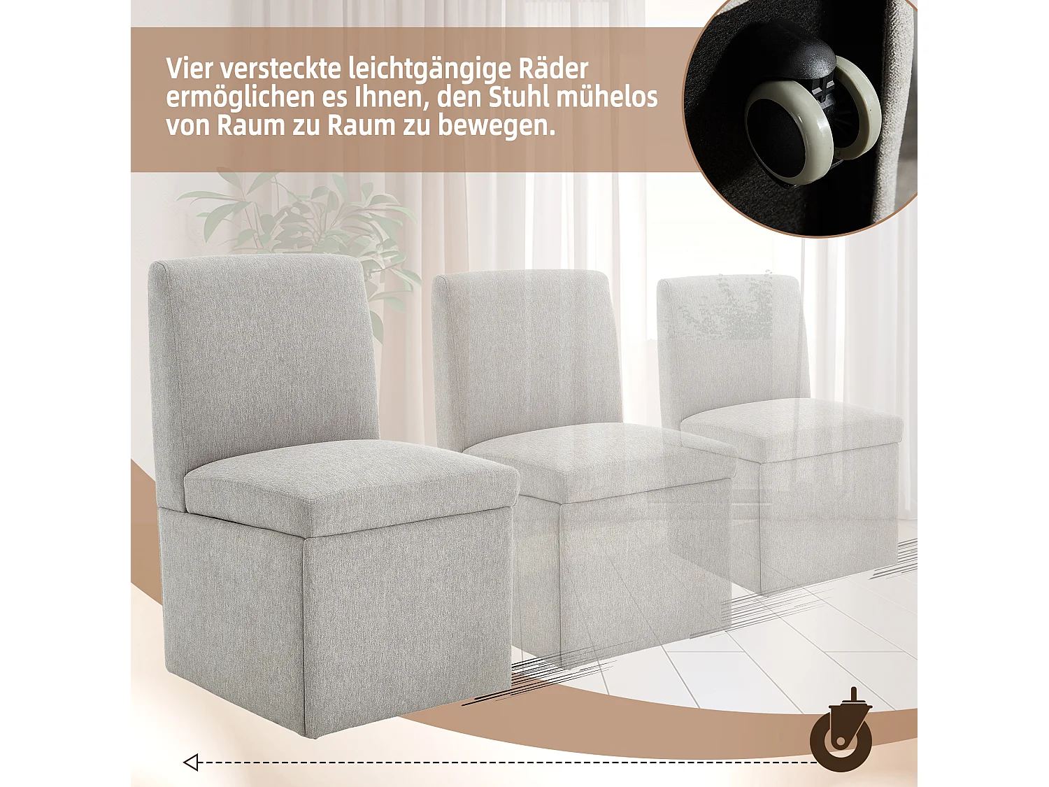 Fauteuil pivotant — Lot de 2 chaises - tissu en lin gris clair — design carré — polyvalent et pratique