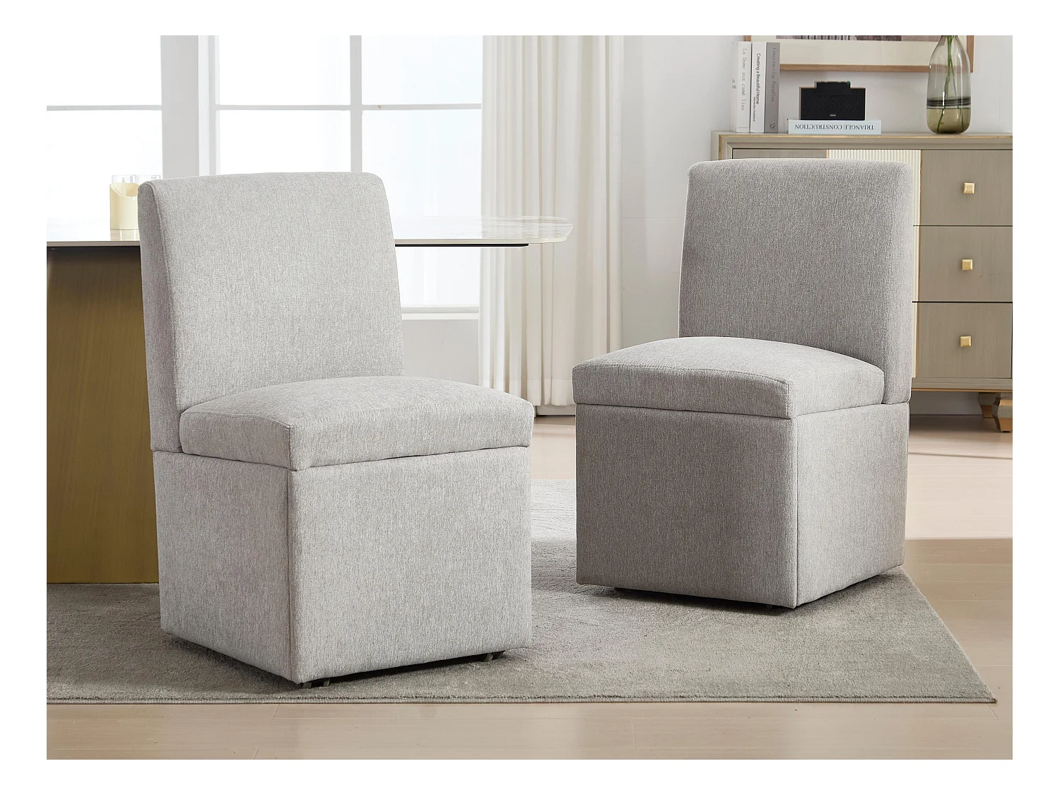 Draaifauteuil - Set van 2 stoelen - linnen stof - vierkant design - veelzijdig en praktisch