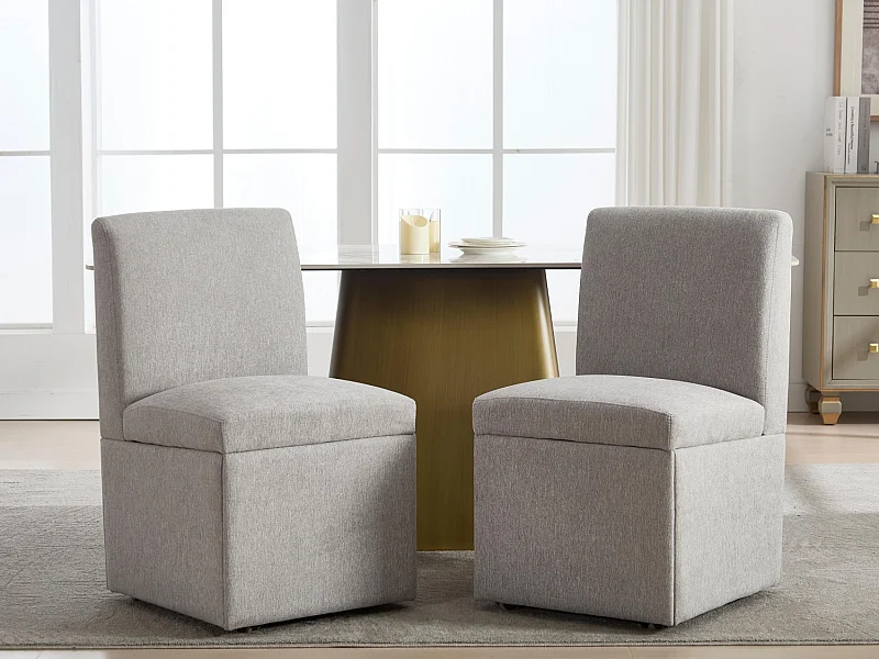 Fauteuil pivotant — Lot de 2 chaises - tissu en lin gris clair — design carré — polyvalent et pratique