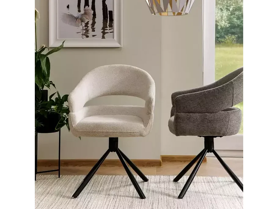 Chaise tissu doux avec accoudoirs design pivotante à 180° beige LAVIN