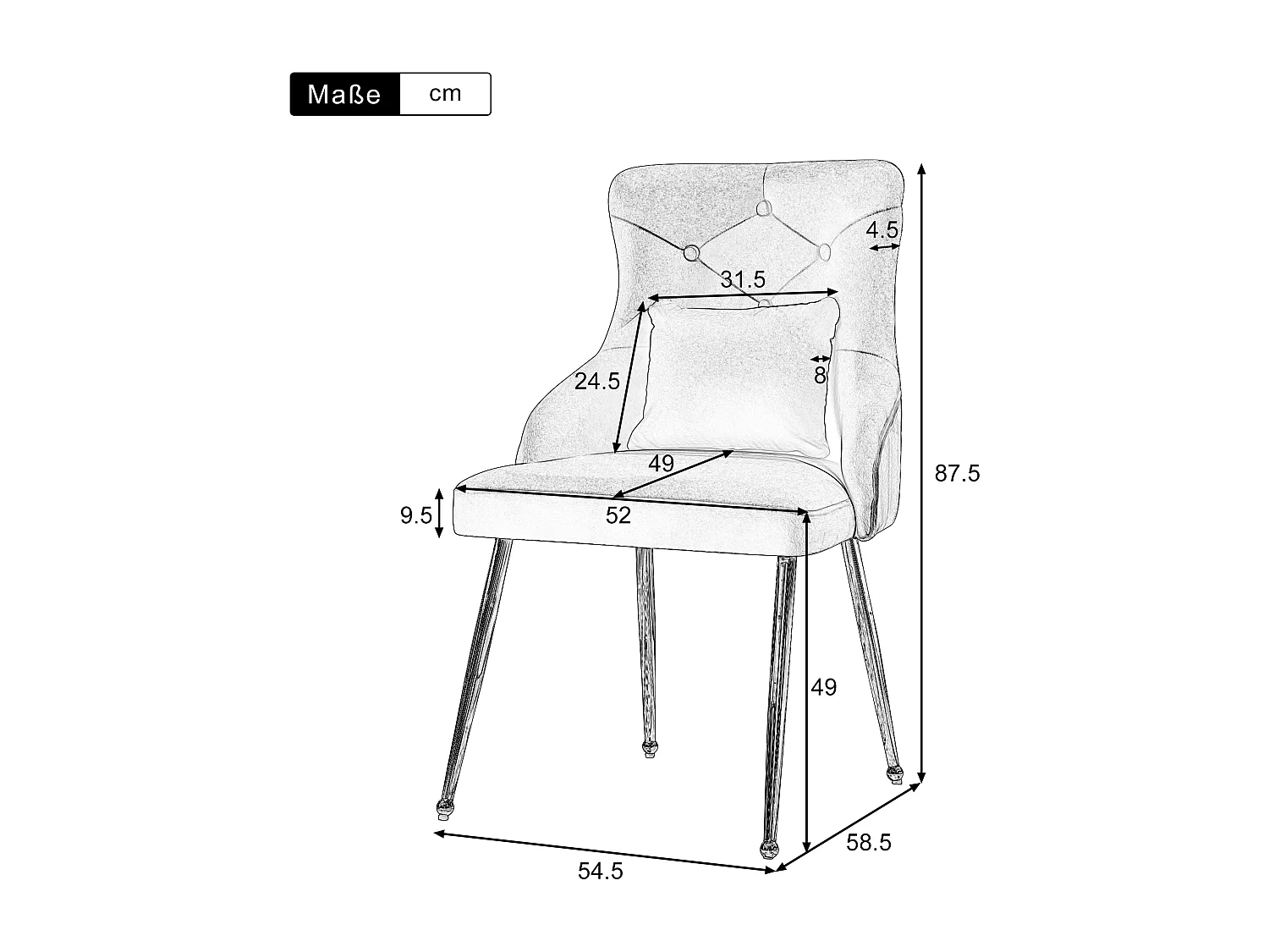 Poltrona de jantar em veludo rosa com almofada lombar e conforto moderno, pernas de metal, conjunto de 2