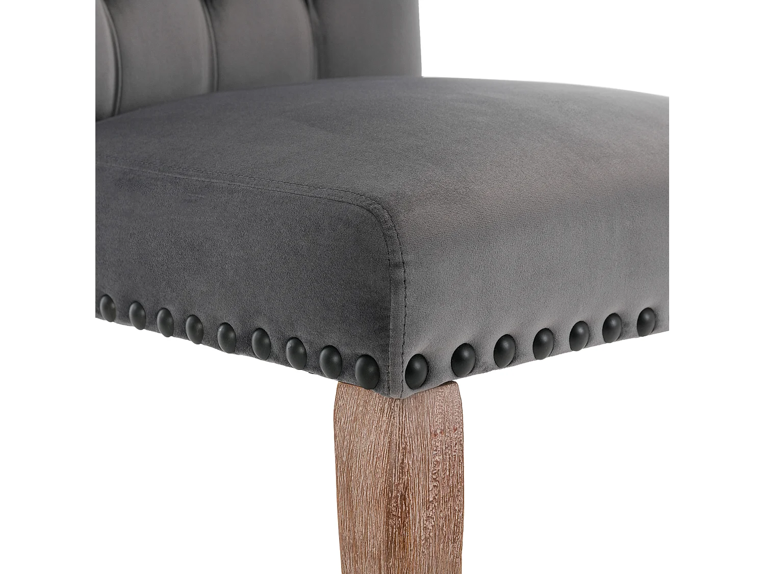 Chaise salle à manger velluto grigio dossier con annesso decorativo cloutée pieds bois massiccio 49x63x95 cm lotto di 2