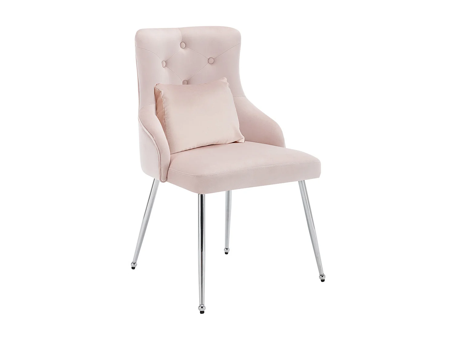 Cadeira de jantar em veludo rosa com almofada lombar e design moderno com pés de metal