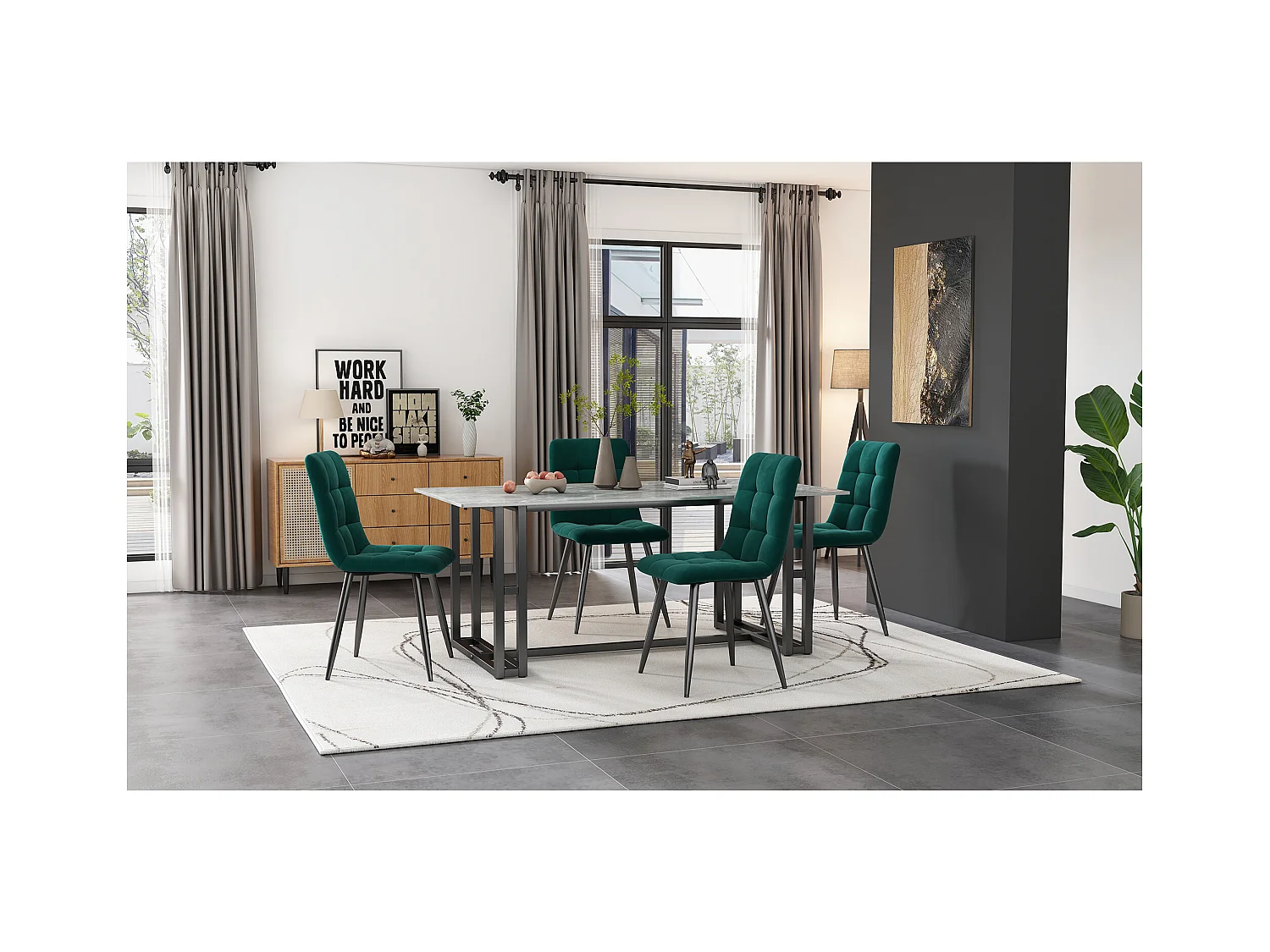 Chaise salle à manger velluto verde foncé metallo design ergonomico confortevole lotto di 4