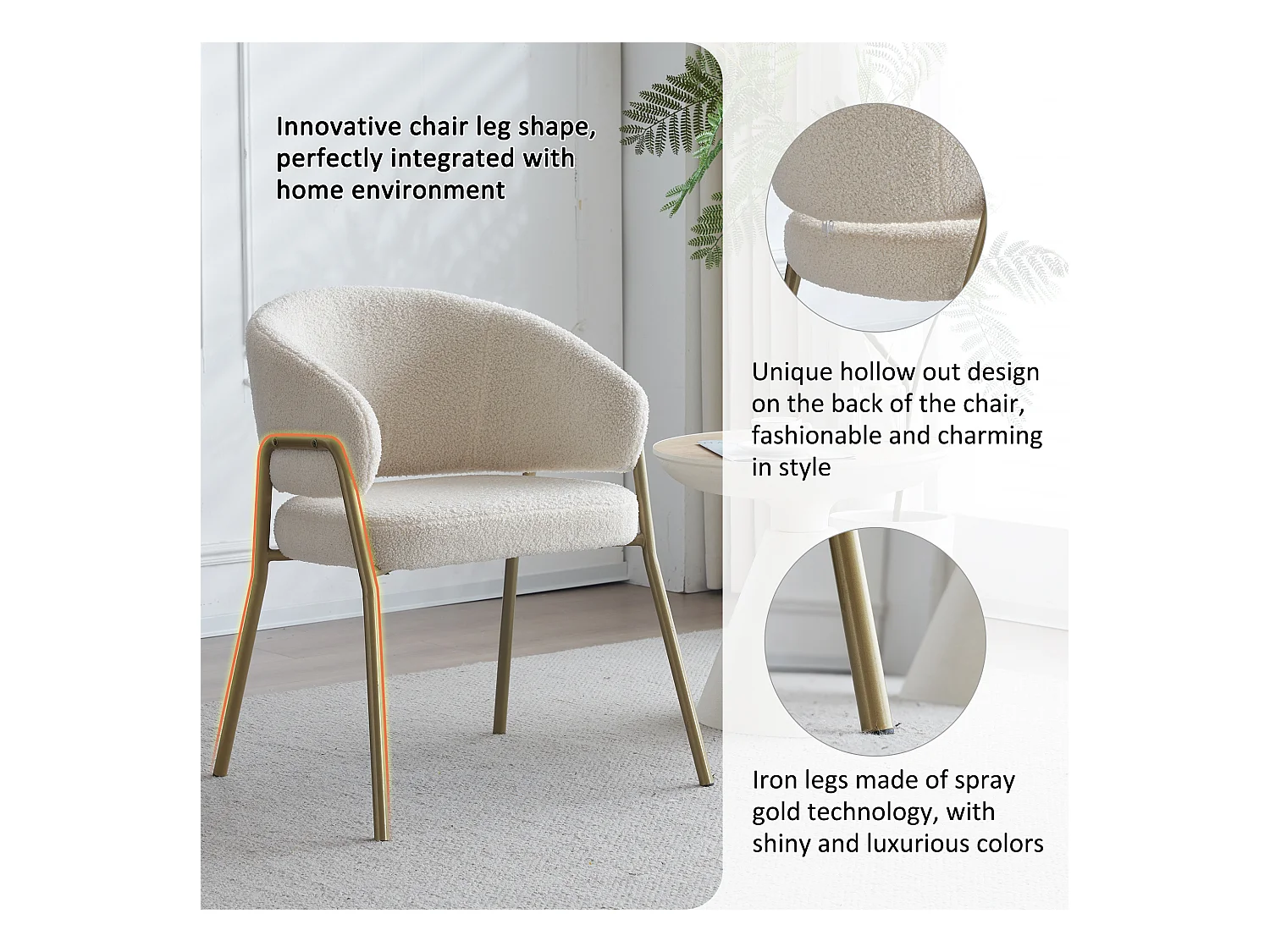 Chaise salle à manger velluto bianco pieds dorés design moderno confortevole 49x48x78 cm lotto di 1