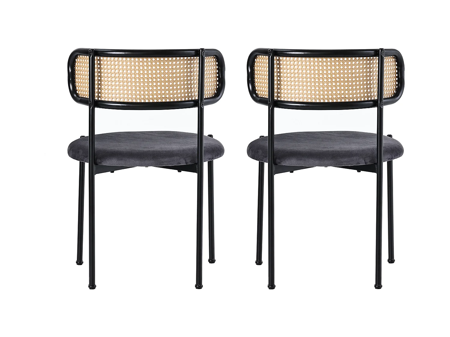 Cadeira de jantar de veludo com encosto de vime e pernas de metal, estilo retrô, para sala de estar ou quarto, cinza