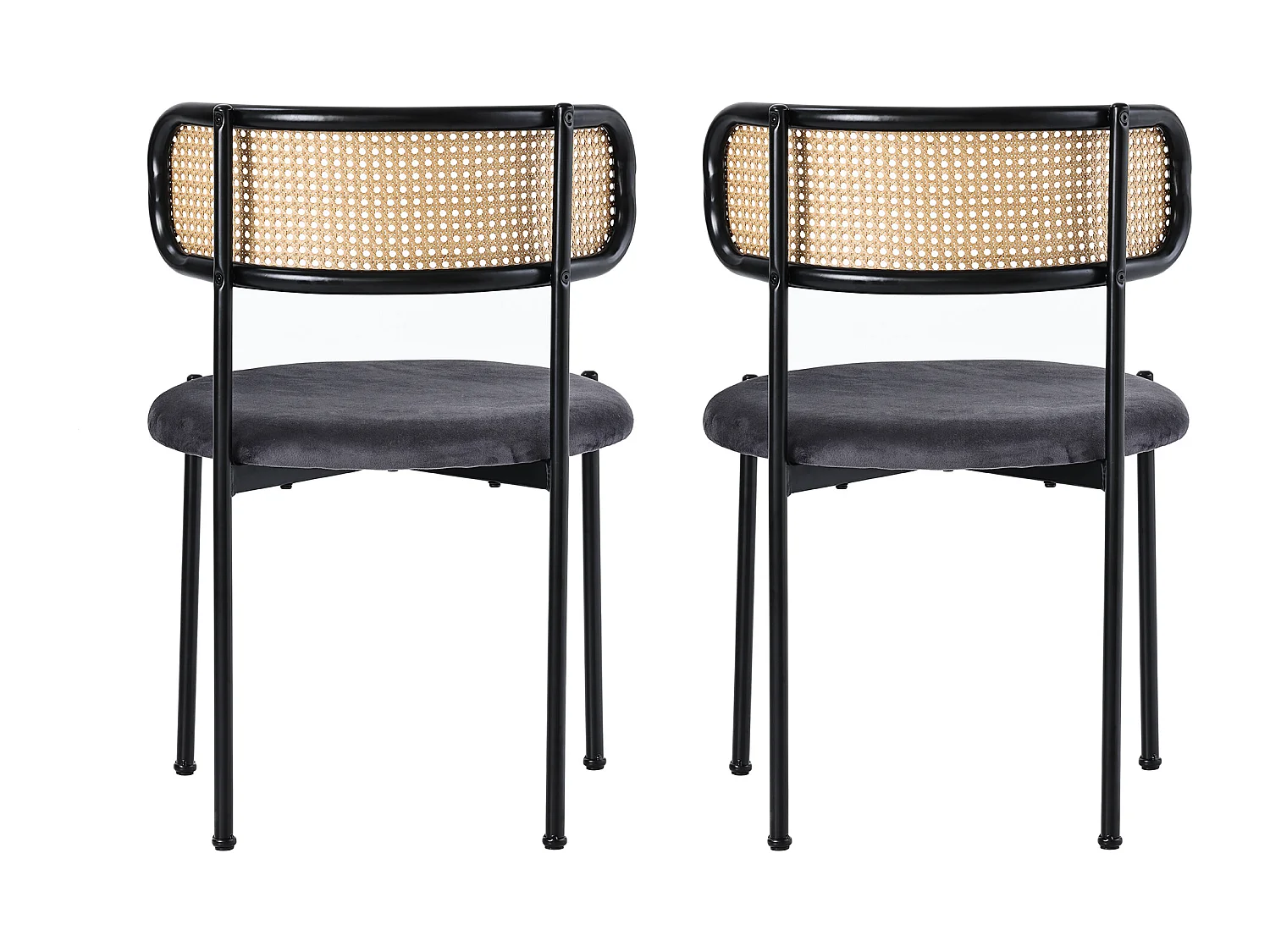 Chaise salle à manger velluto dossier rotin pieds metallo stile retrò per salone o camera grigia