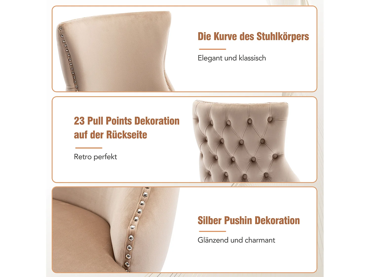 Chaise salle à manger velluto beige pieds bois massiccio design classico 50x41x91 cm lotto di 4