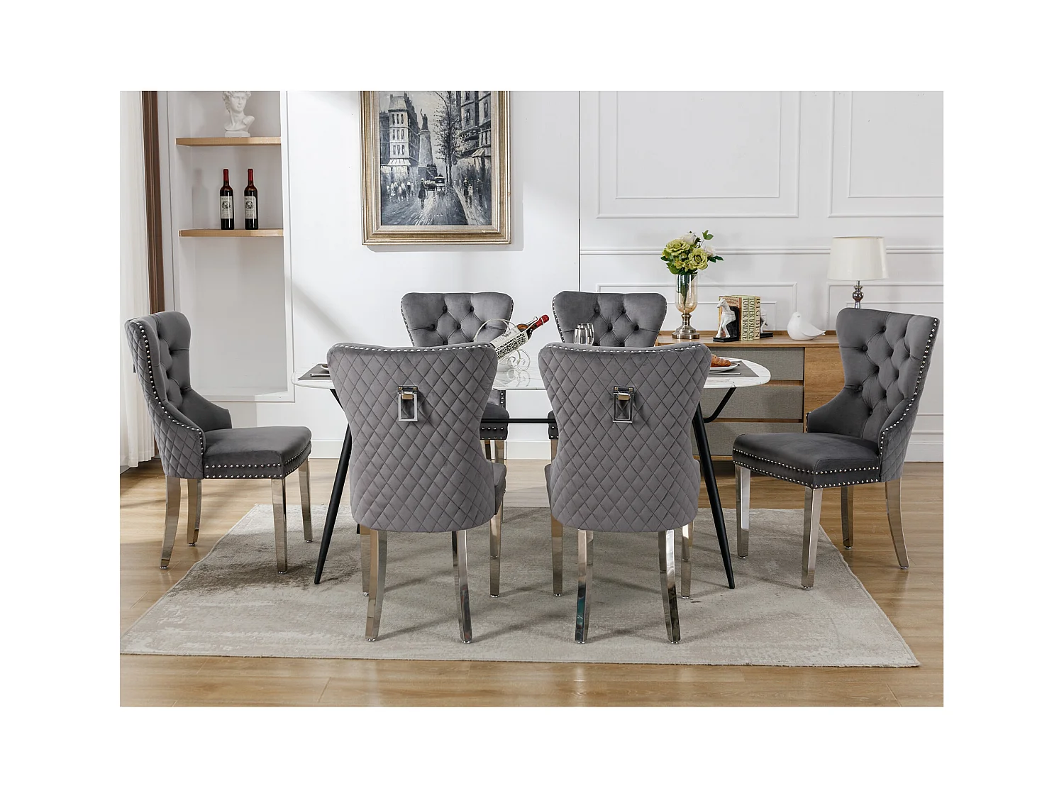 Chaise salle à manger velluto pieds metal design elegante e confortevole per la cucina salone grigio lotto di 6