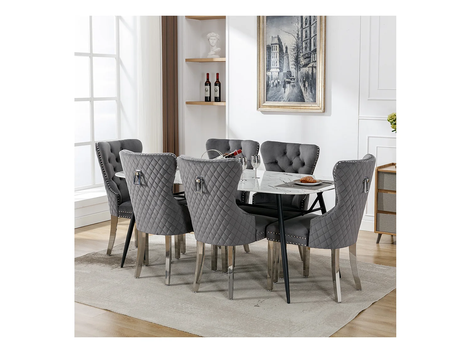 Chaise salle à manger velluto pieds metal design elegante e confortevole per la cucina salone grigio lotto di 6