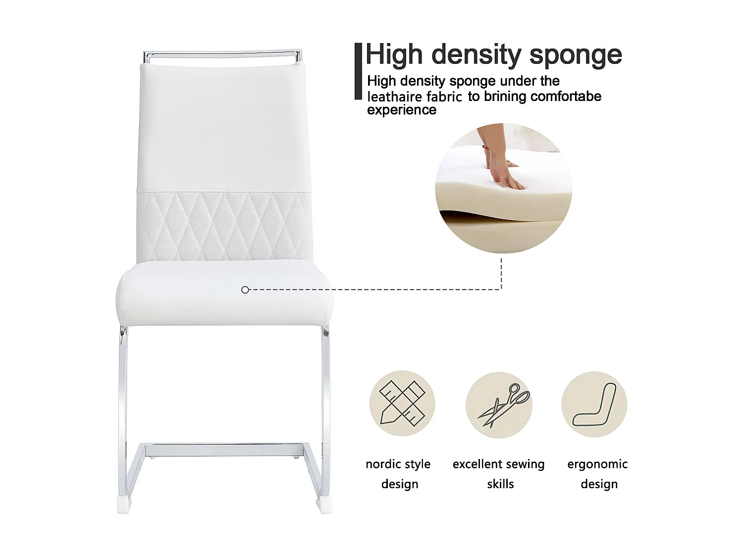 Silla moderna con respaldo alto de piel sintética y lino, asiento cómodo para comedor o cocina, color blanco, juego de 2