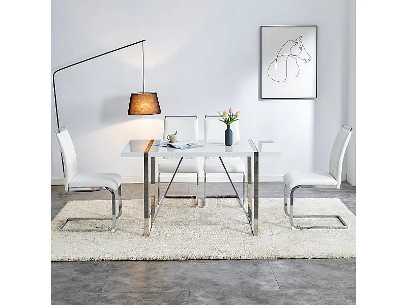 Silla moderna con respaldo alto de piel sintética y lino, asiento cómodo para comedor o cocina, color blanco, juego de 2