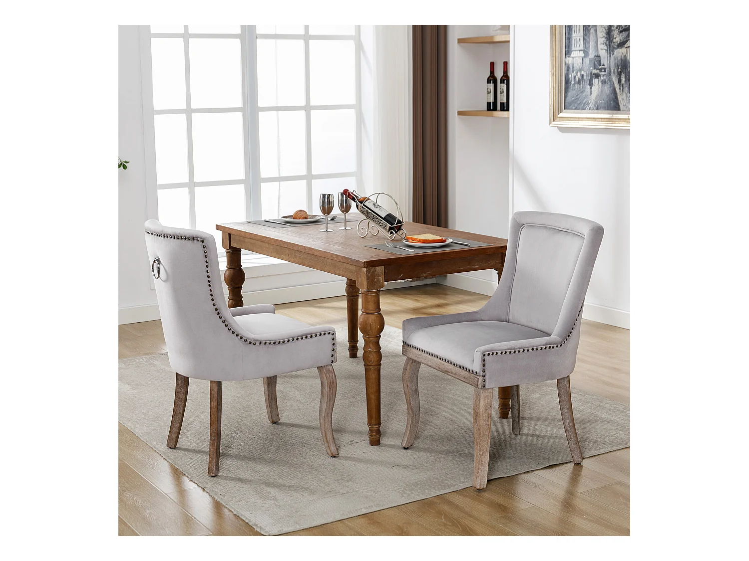 Chaise salle à manger velluto pieds bois massiccio design confortevole elegante grigio per cucina salone lotto di 2