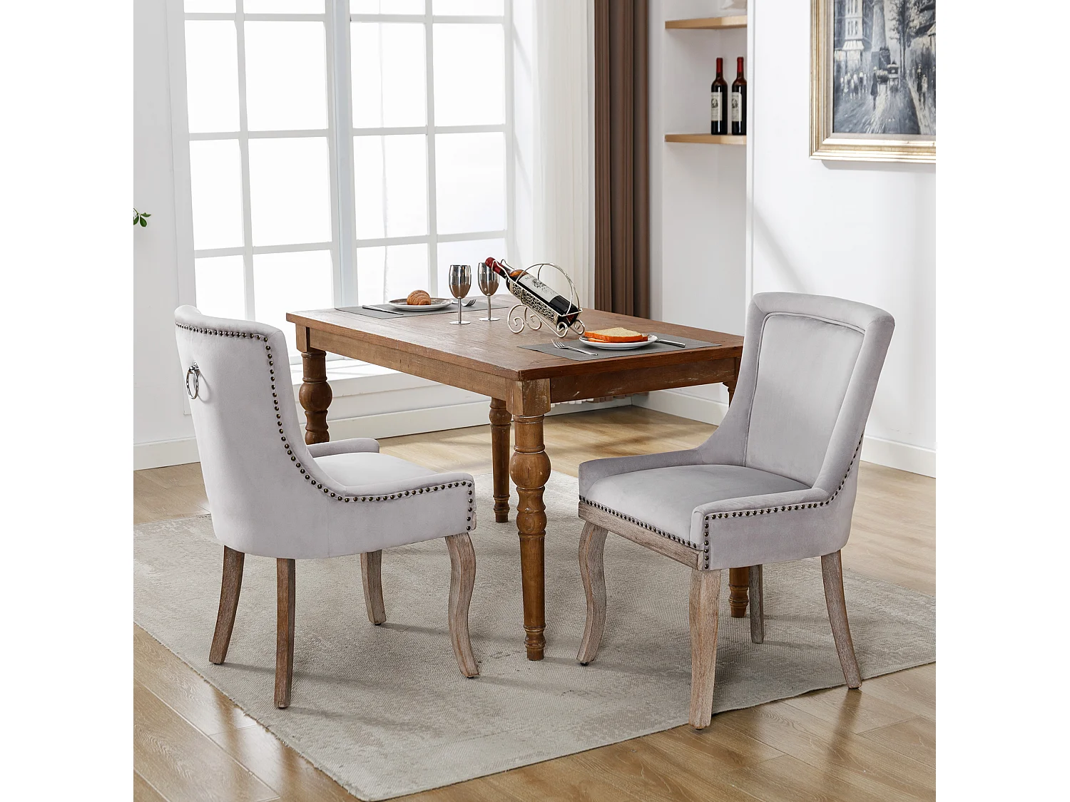 Chaise salle à manger velluto pieds bois massiccio design confortevole elegante grigio per cucina salone lotto di 2