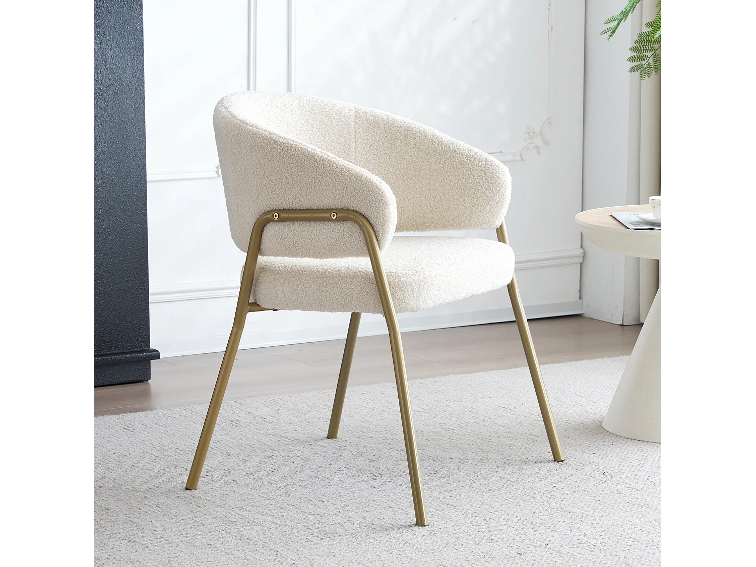 Cadeira de jantar em veludo branco com pernas douradas, design moderno, confortável, 49x48x78 cm, conjunto de 6