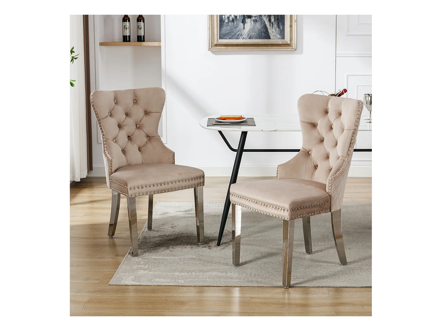 Chaise salle à manger velluto pieds metal design elegante e confortevole per la cucina salone beige lotto di 2