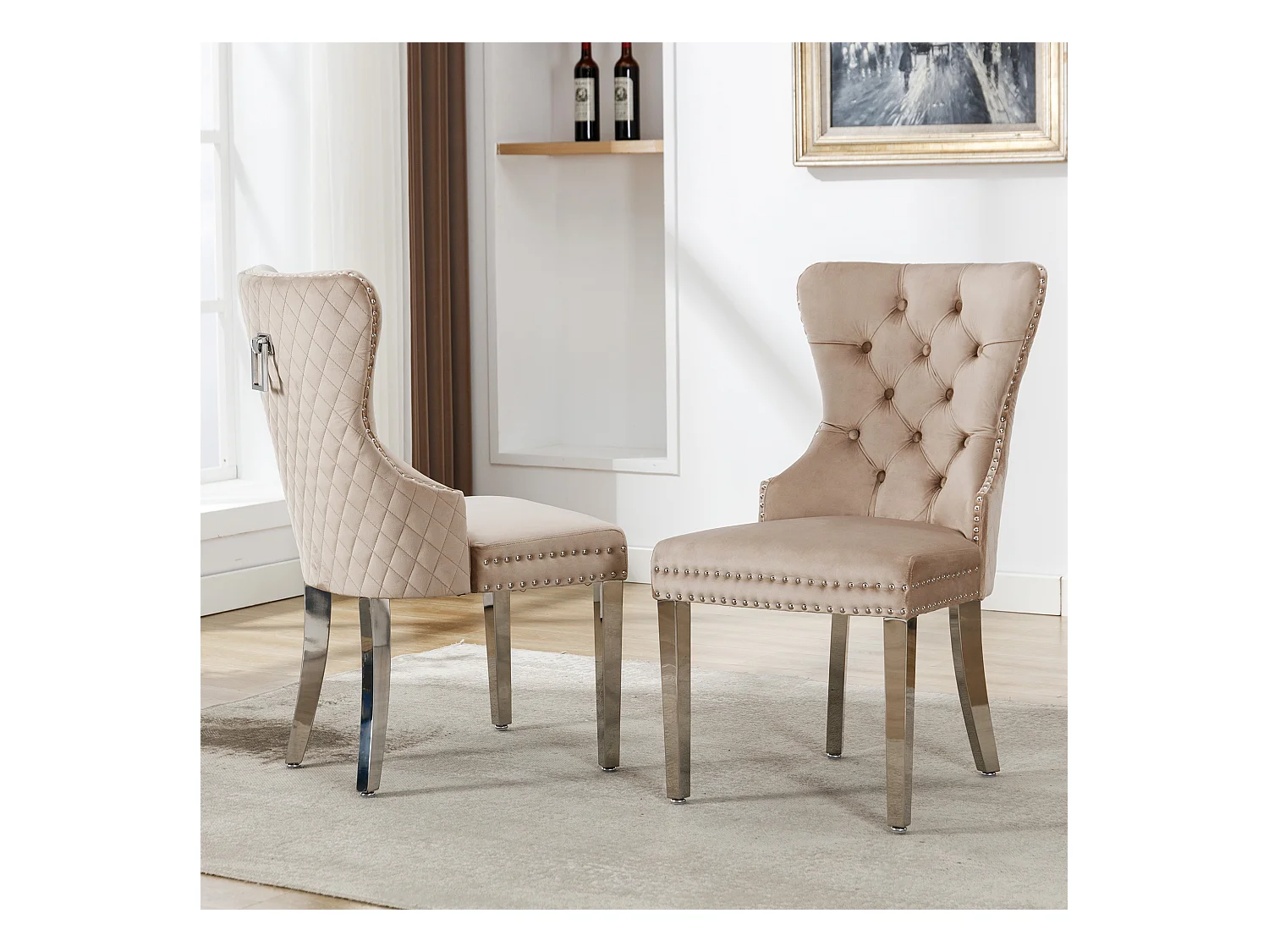 Chaise salle à manger velluto pieds metal design elegante e confortevole per la cucina salone beige lotto di 2