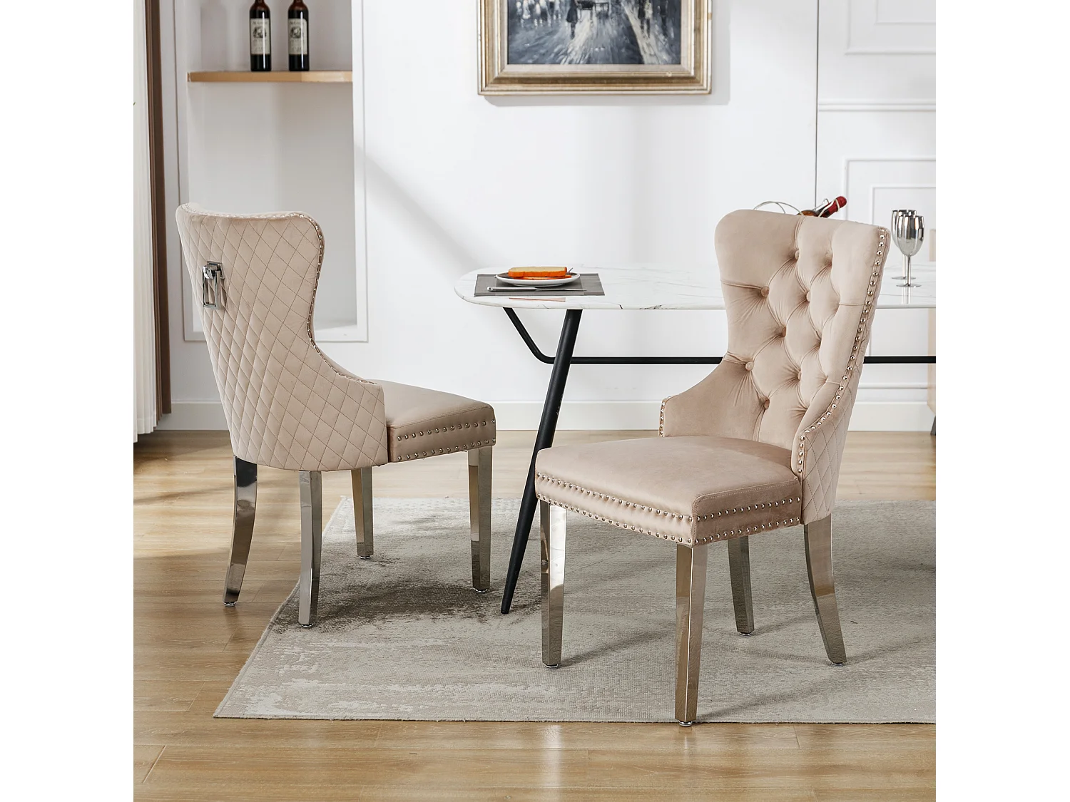 Chaise salle à manger velluto pieds metal design elegante e confortevole per la cucina salone beige lotto di 2