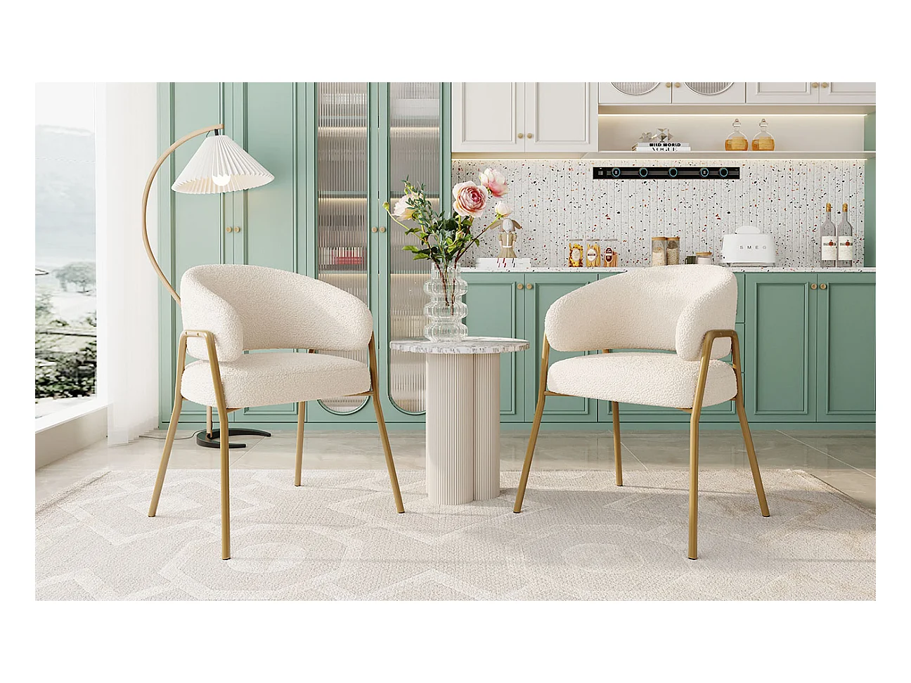 Chaise salle à manger velluto bianco pieds dorés design moderno confortevole 49x48x78 cm lotto di 2