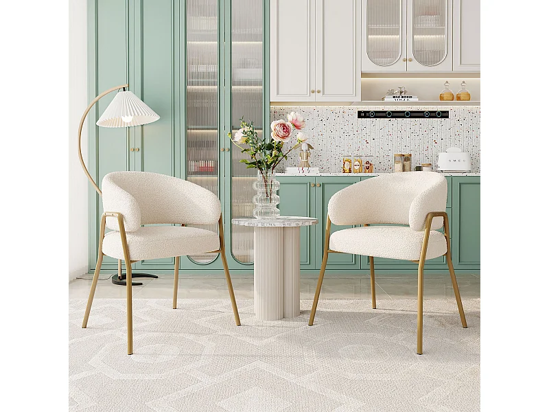 Cadeira de jantar em veludo branco com pernas douradas, design moderno, confortável, 49x48x78 cm, conjunto de 2