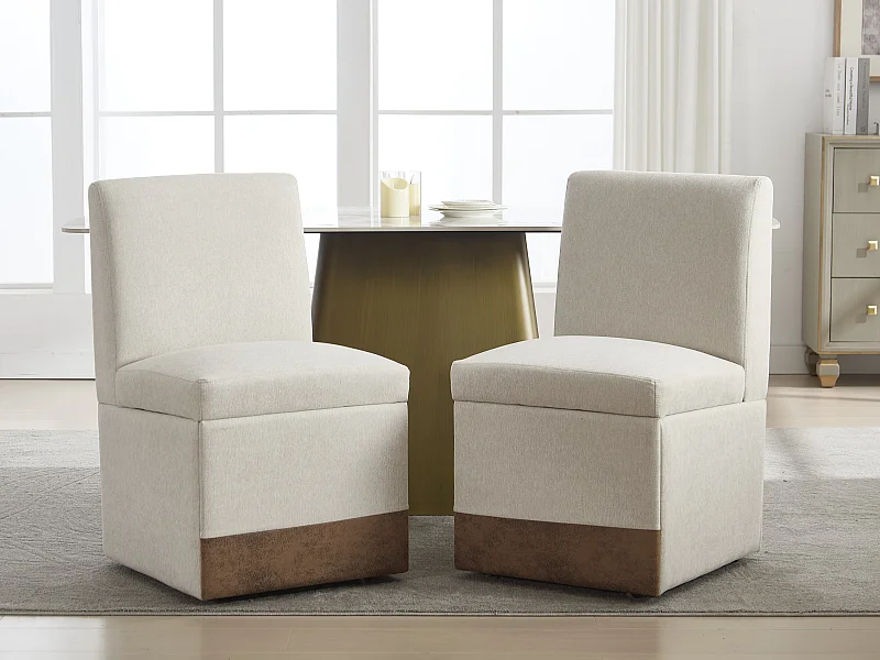 Fauteuil pivotant — Lot de 2 chaises - tissu en lin beige — design carré — polyvalent et pratique