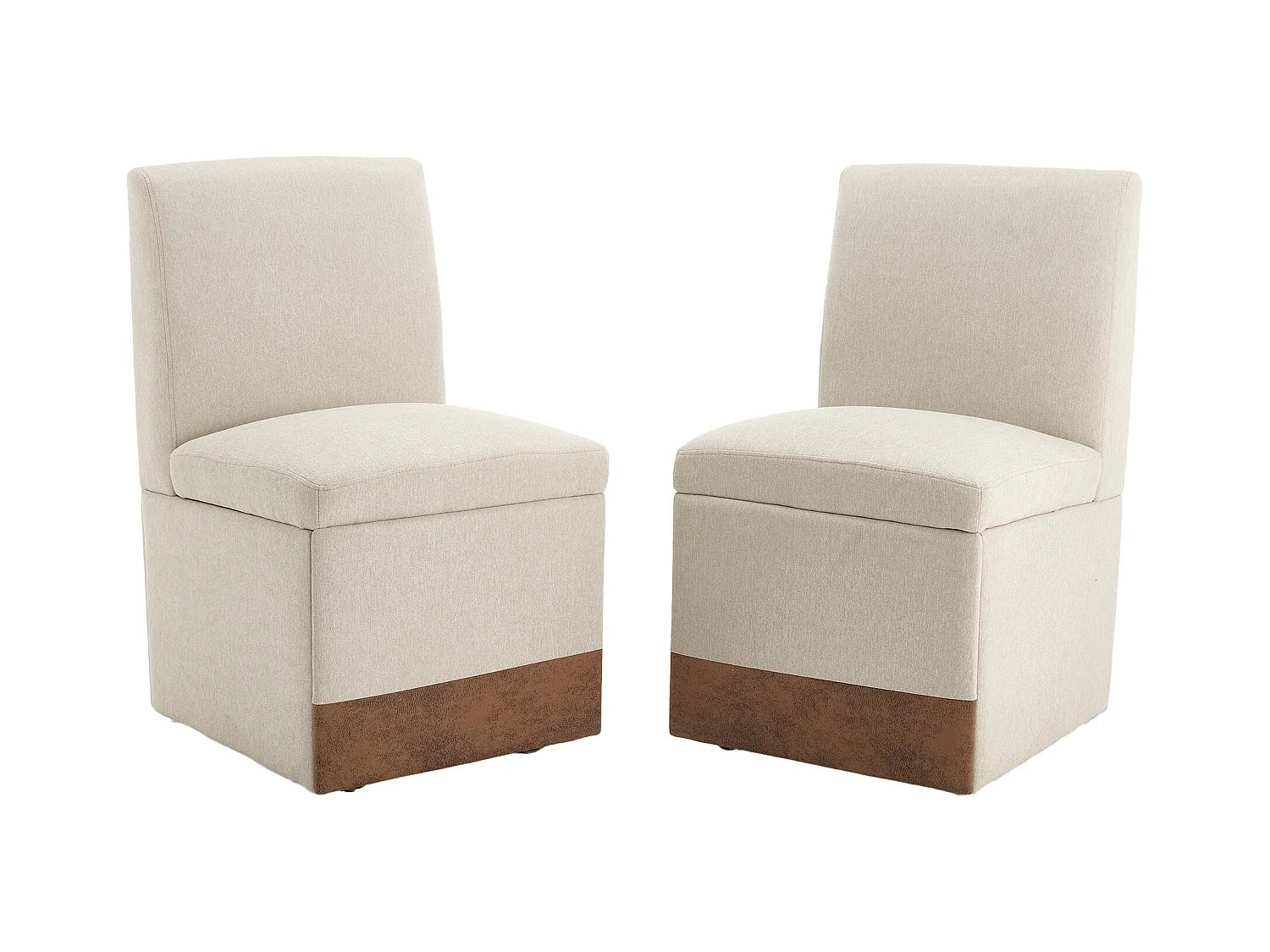 Fauteuil pivotant — Lot de 2 chaises - tissu en lin beige — design carré — polyvalent et pratique