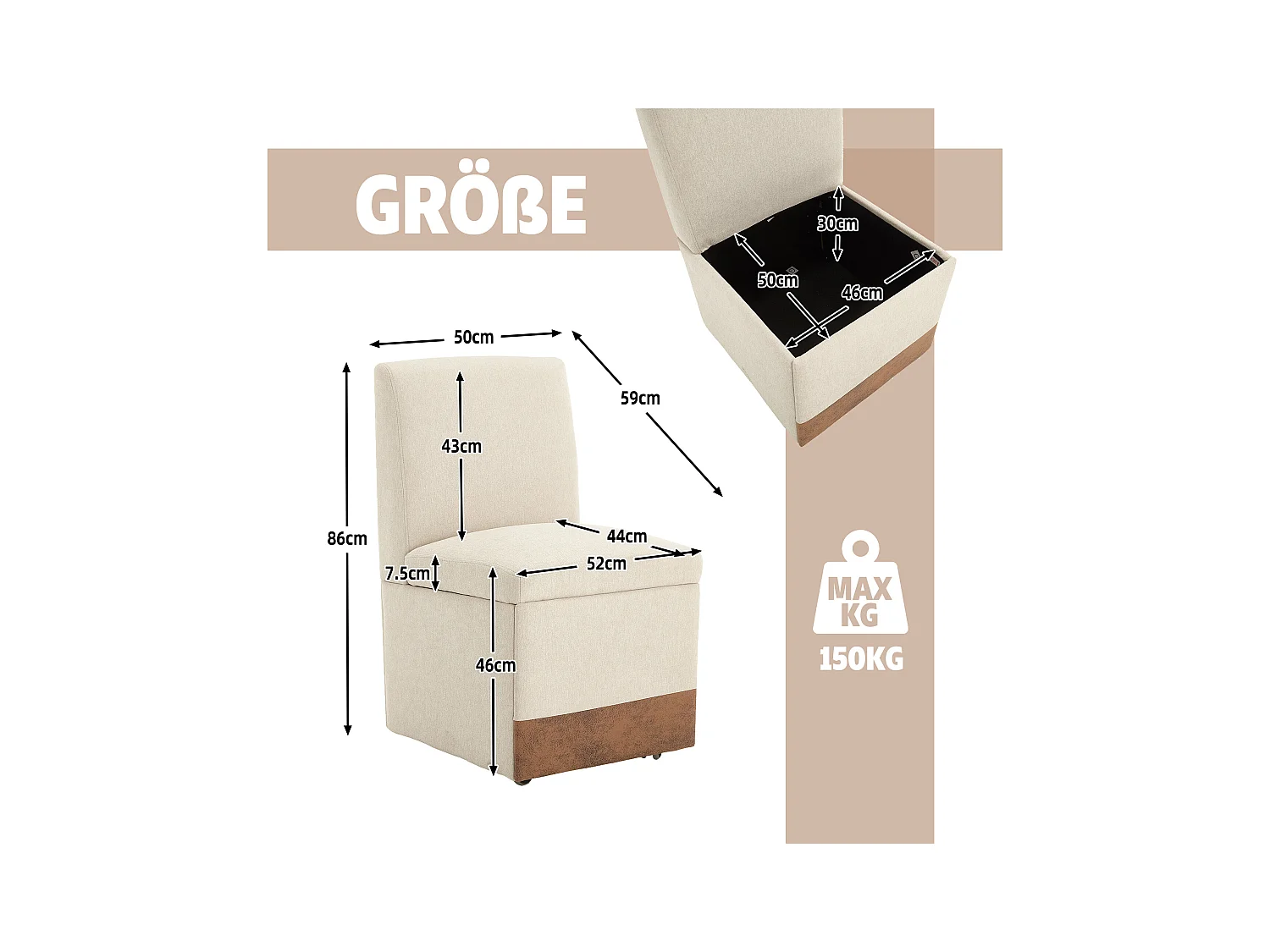 Fauteuil pivotant — Lot de 2 chaises - tissu en lin beige — design carré — polyvalent et pratique