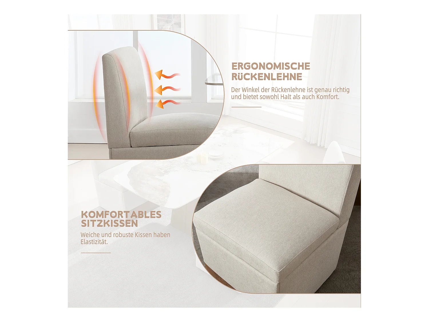 Fauteuil pivotant — Lot de 2 chaises - tissu en lin beige — design carré — polyvalent et pratique