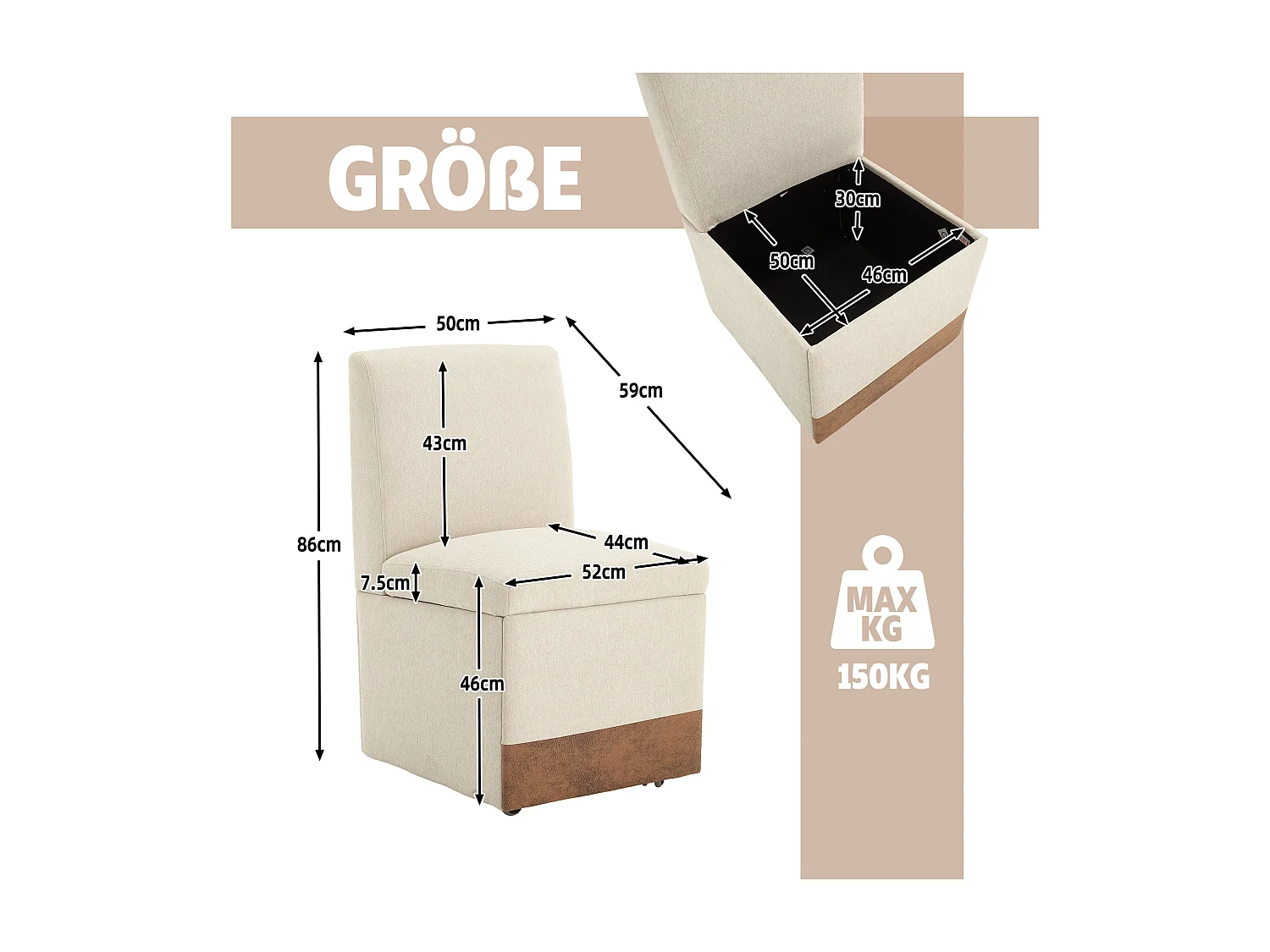 Fauteuil pivotant — Lot de 2 chaises - tissu en lin beige — design carré — polyvalent et pratique